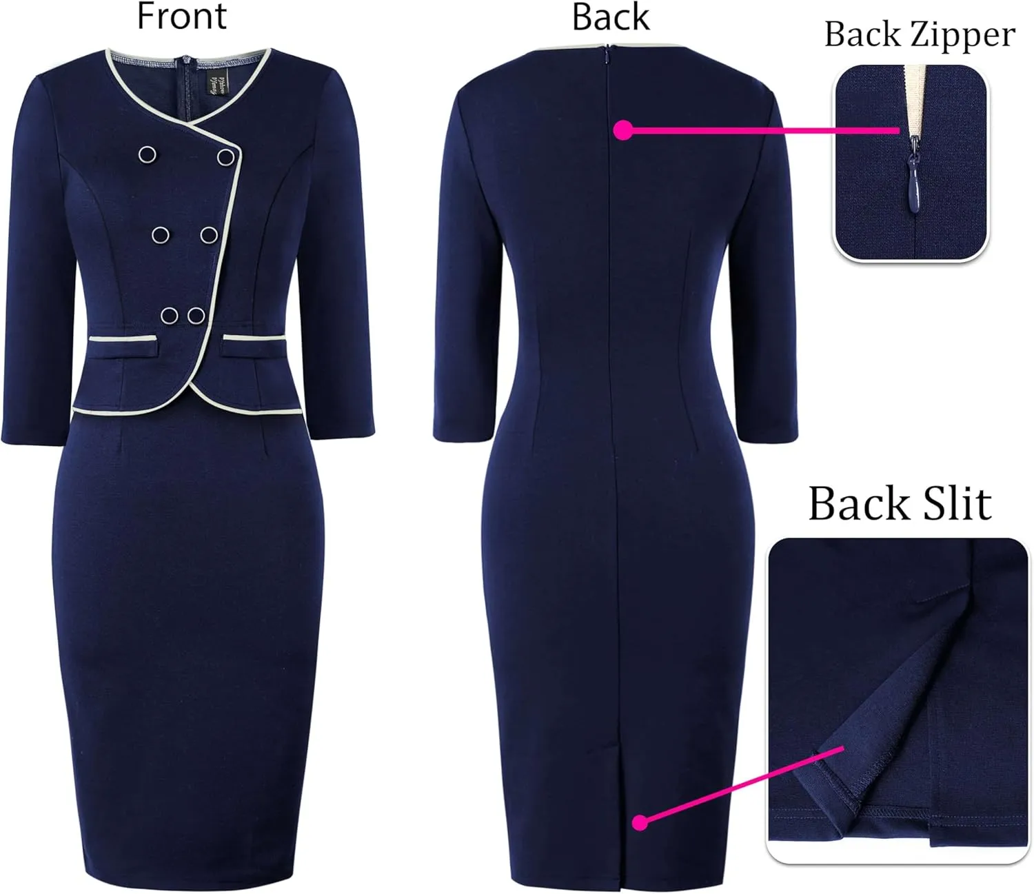 VFSHOW Womens 2024 Fall Work Business Dresses Double Breasted V Neck Office Slimming Peplum Pencil Sheath Dress