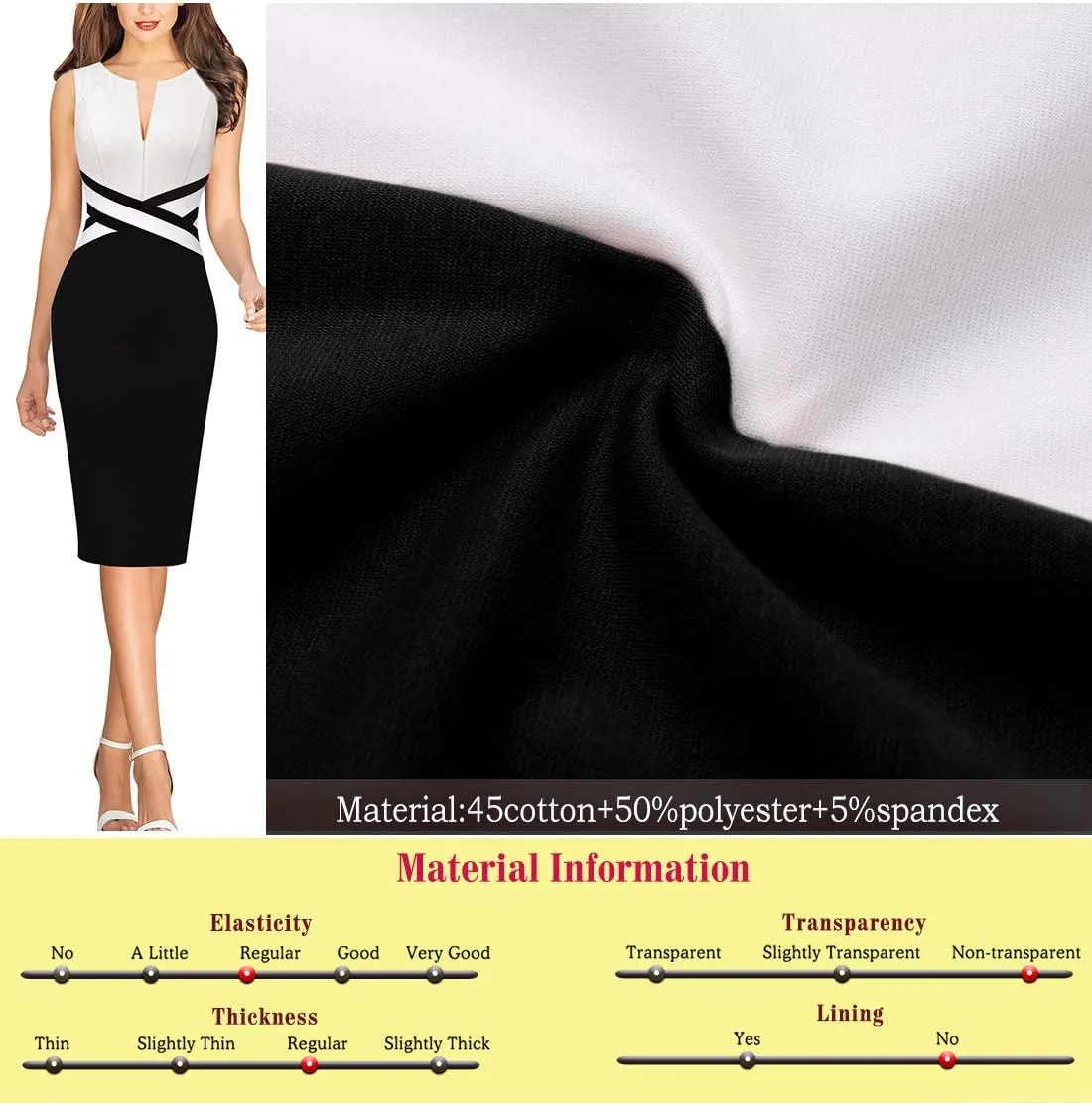 VFSHOW Womens Colorblock Patchwork Slim Front Zipper Work Business Office Party Bodycon Pencil Sheath Dress
