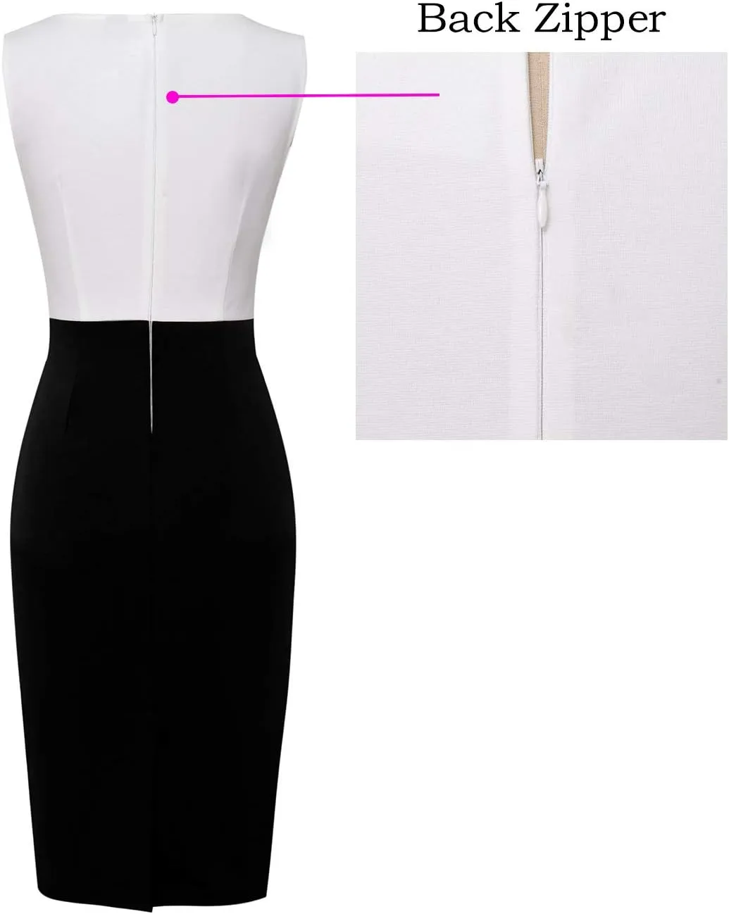 VFSHOW Womens Colorblock Patchwork Slim Front Zipper Work Business Office Party Bodycon Pencil Sheath Dress