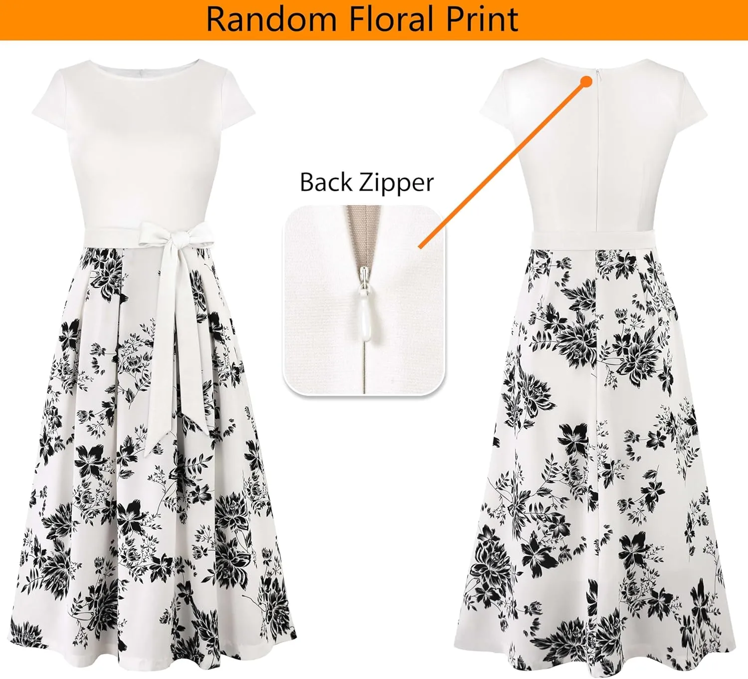VFSHOW Womens Elegant Patchwork Pockets Belted Pleated Work Office Business Casual Party A-Line Midi Dress