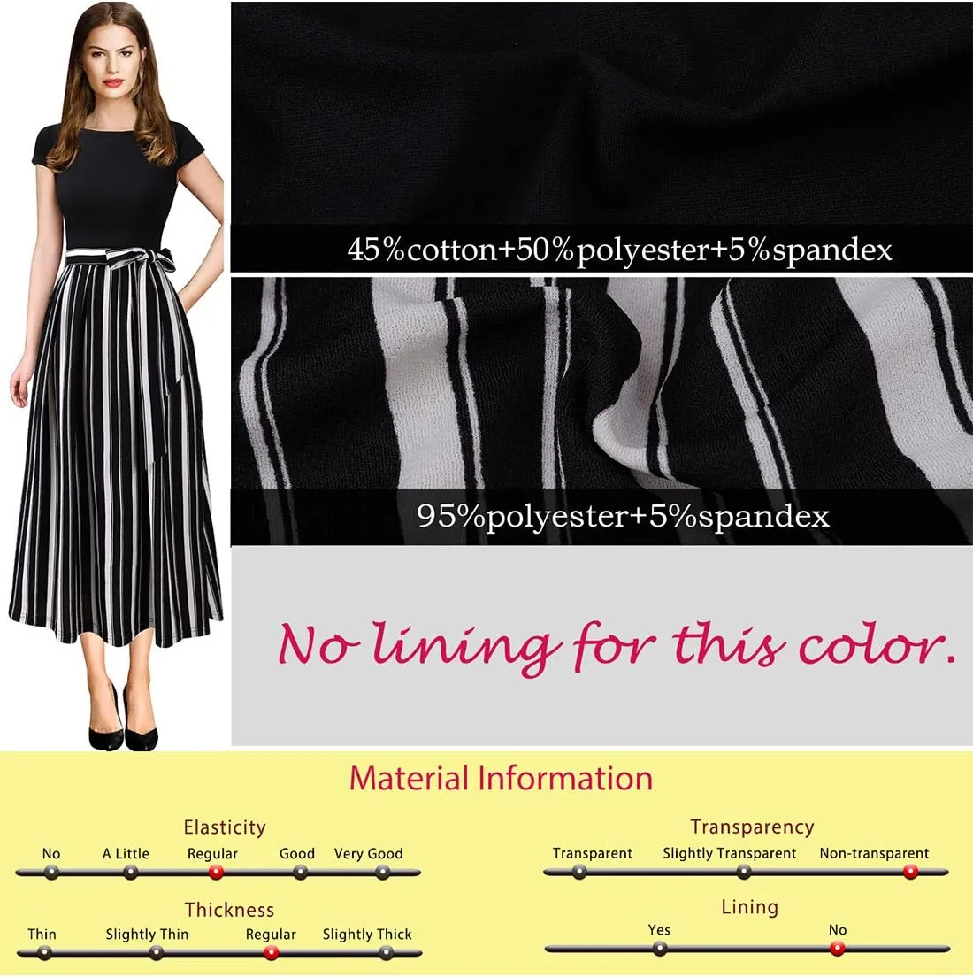 VFSHOW Womens Elegant Patchwork Pockets Belted Pleated Work Office Business Casual Party A-Line Midi Dress