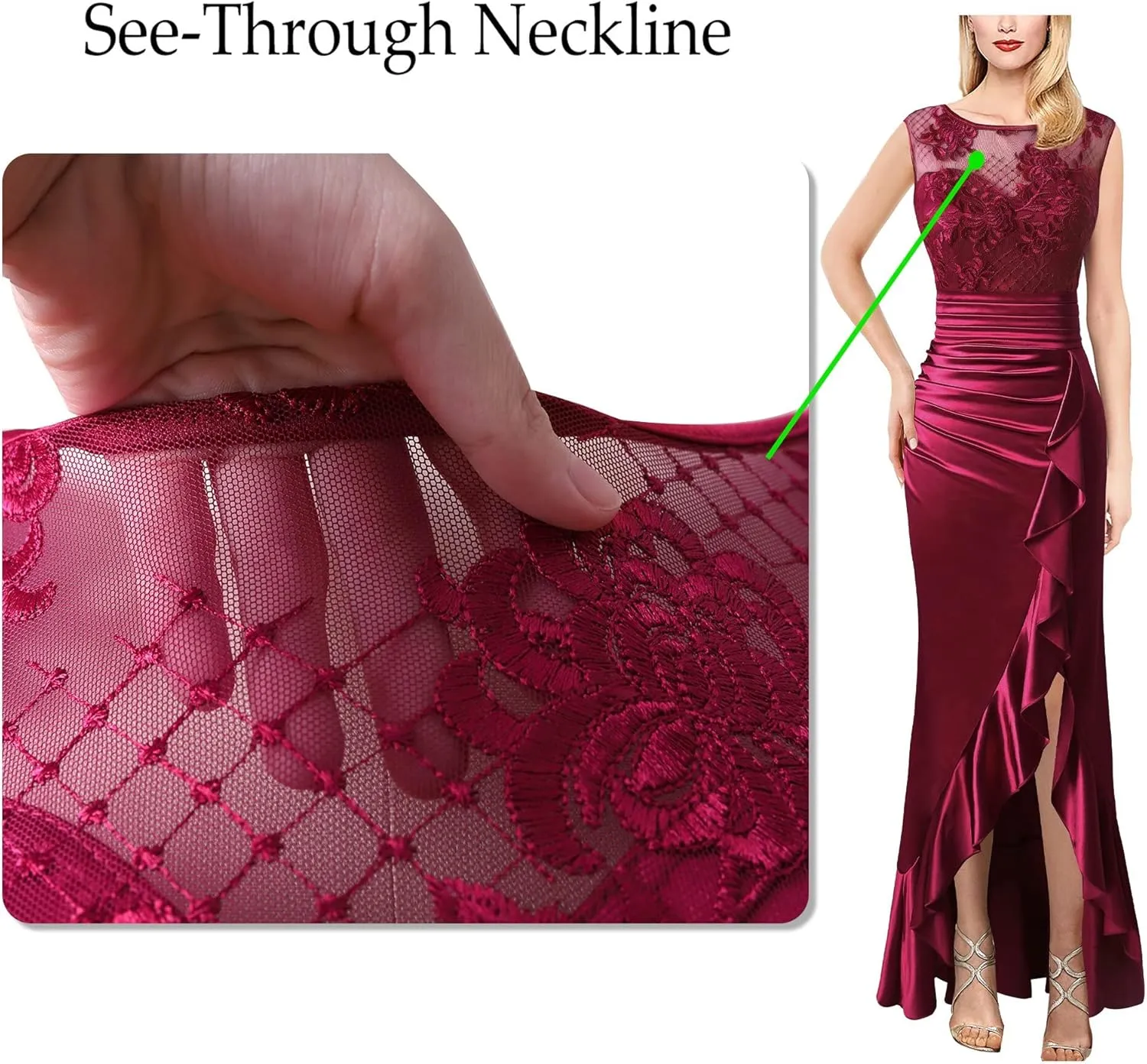 VFSHOW Womens Prom Illusion Sweetheart Formal Maxi Dress Cocktail Patchwork Ruched Ruffle High Split Evening Long Gown
