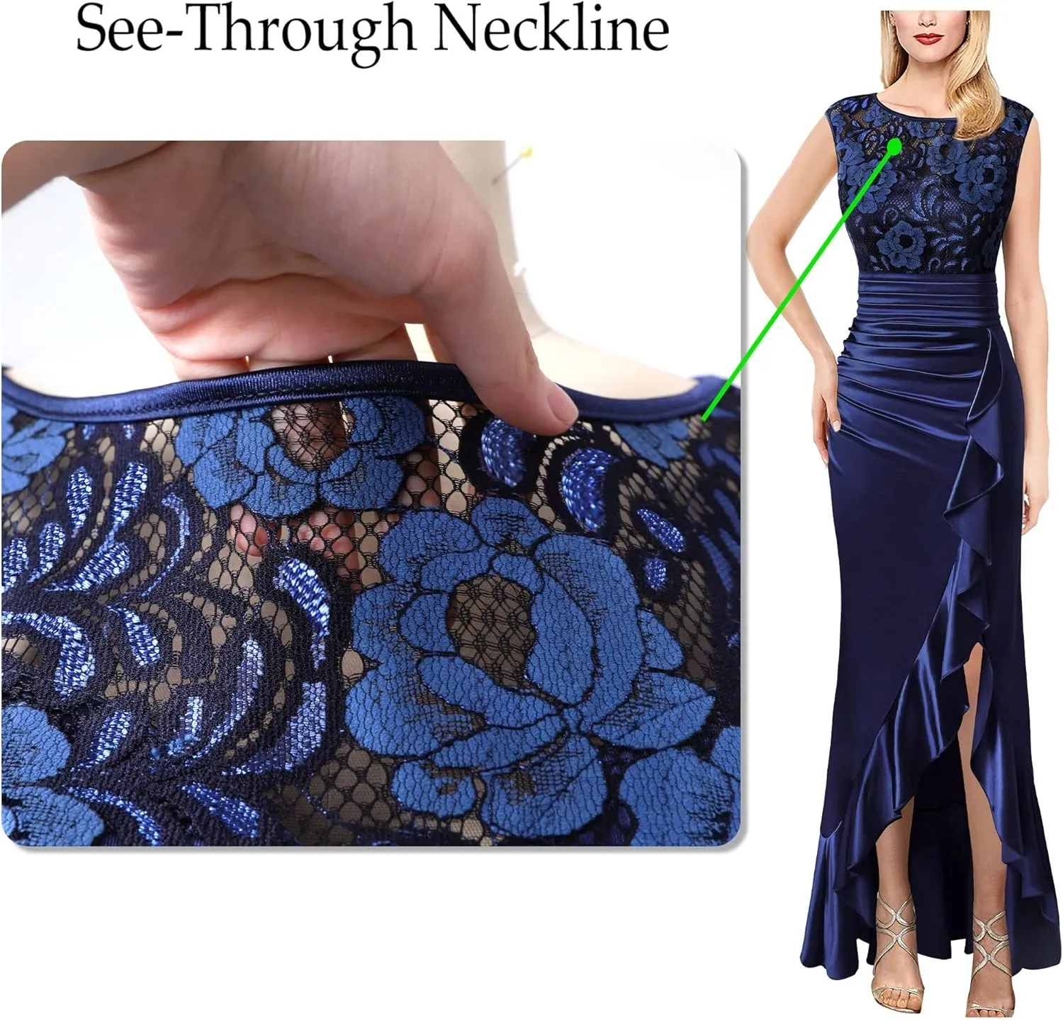 VFSHOW Womens Prom Illusion Sweetheart Formal Maxi Dress Cocktail Patchwork Ruched Ruffle High Split Evening Long Gown