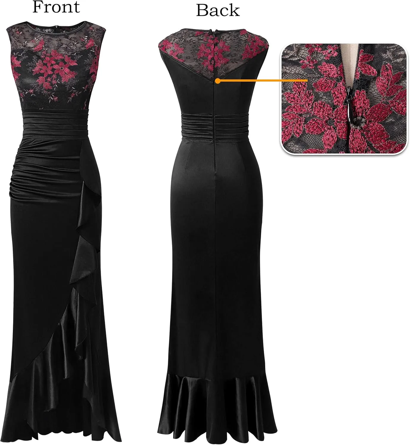 VFSHOW Womens Prom Illusion Sweetheart Formal Maxi Dress Cocktail Patchwork Ruched Ruffle High Split Evening Long Gown