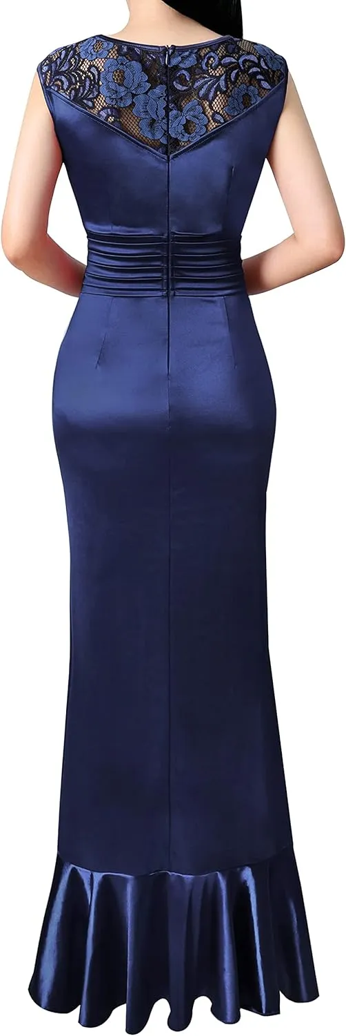VFSHOW Womens Prom Illusion Sweetheart Formal Maxi Dress Cocktail Patchwork Ruched Ruffle High Split Evening Long Gown