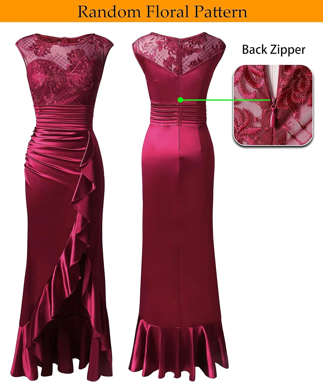 VFSHOW Womens Prom Illusion Sweetheart Formal Maxi Dress Cocktail Patchwork Ruched Ruffle High Split Evening Long Gown