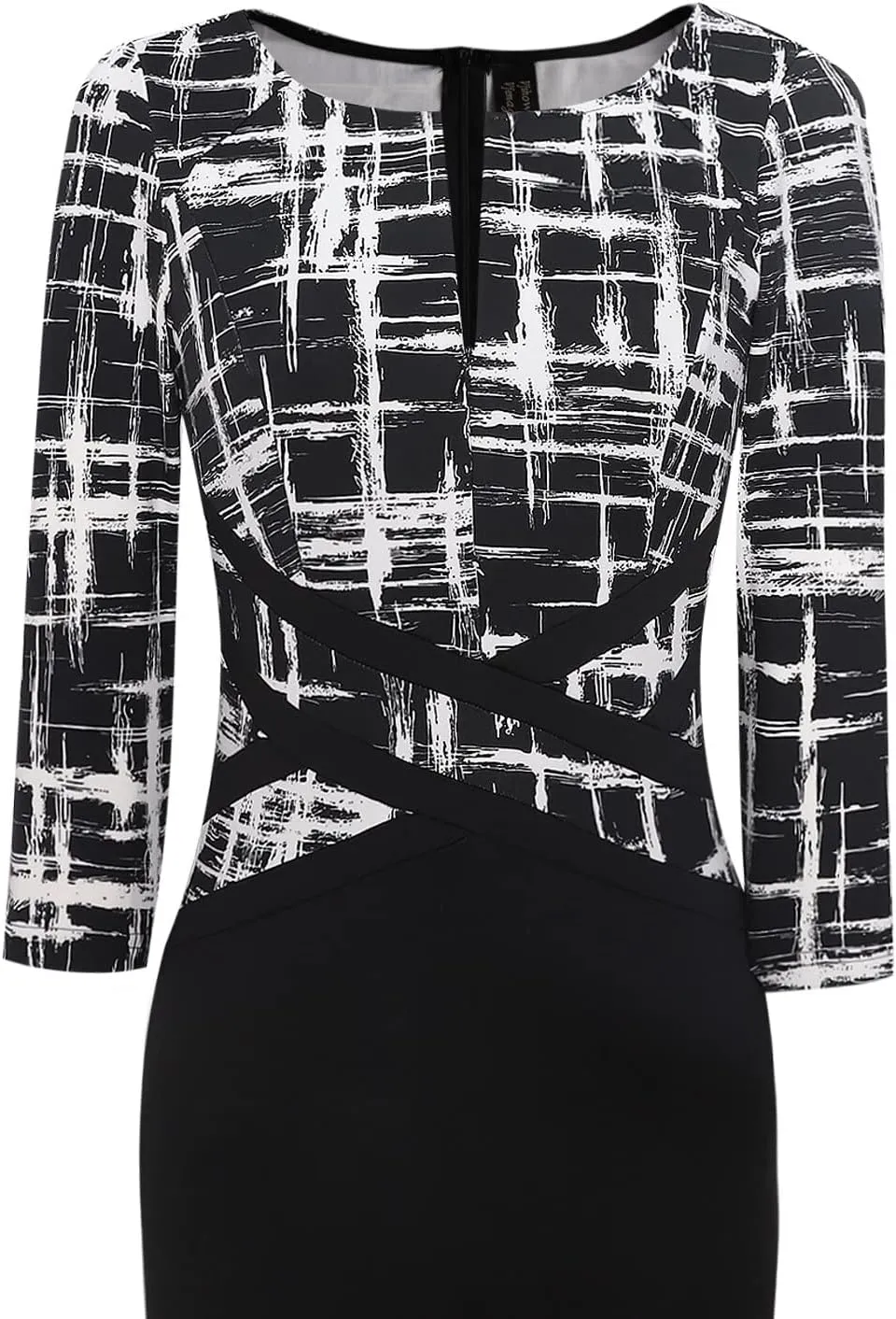 VFSHOW Womens Wear to Work Slim Colorblock Crisscross Waist Front Zipper Business Party Office Bodycon Pencil Sheath Dress