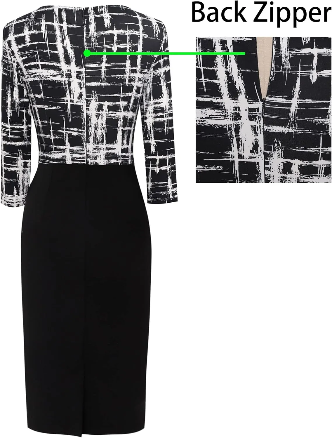 VFSHOW Womens Wear to Work Slim Colorblock Crisscross Waist Front Zipper Business Party Office Bodycon Pencil Sheath Dress