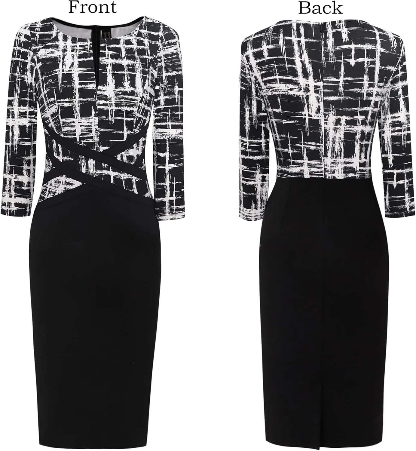 VFSHOW Womens Wear to Work Slim Colorblock Crisscross Waist Front Zipper Business Party Office Bodycon Pencil Sheath Dress