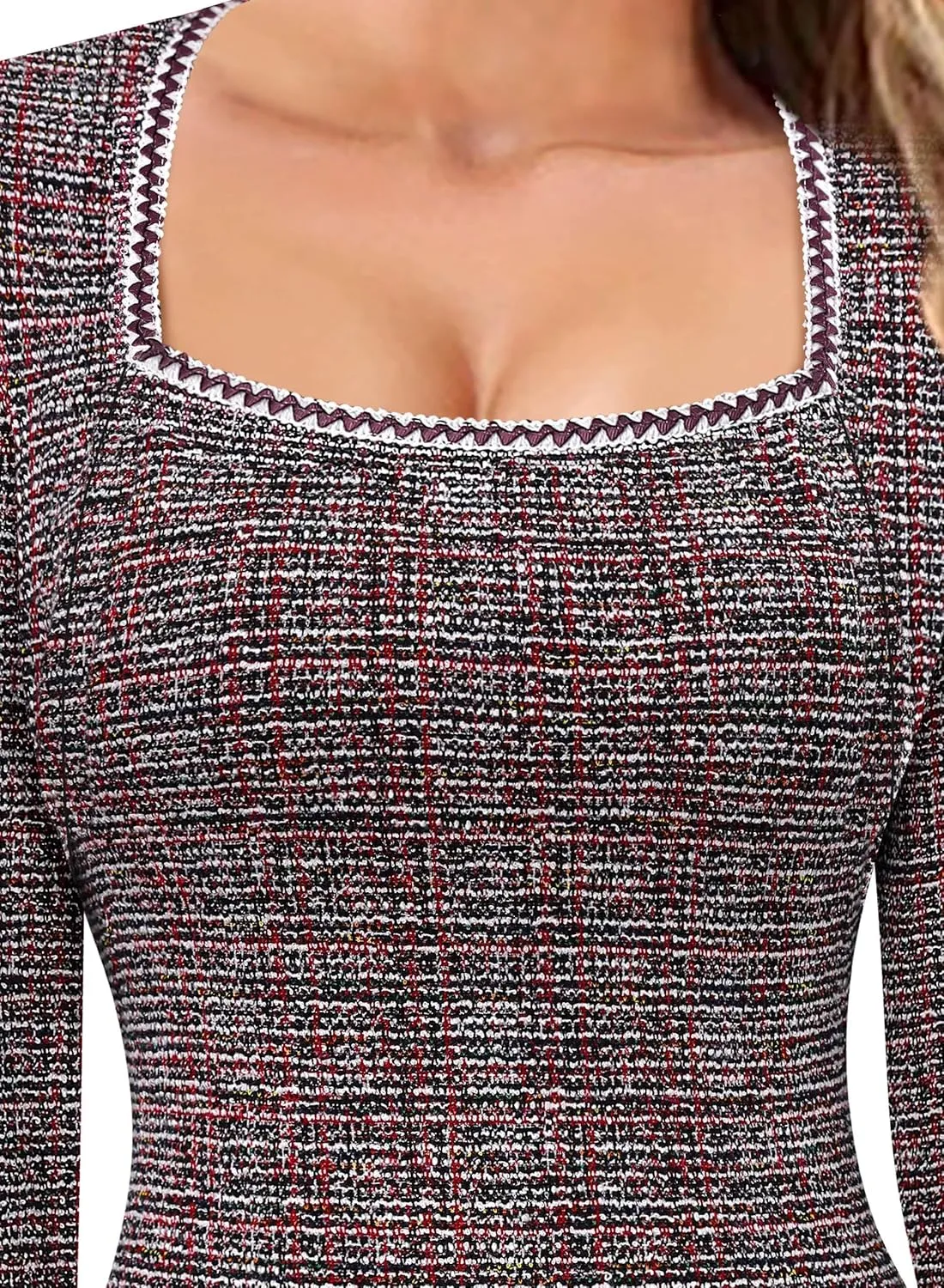 VFSHOW Womens Work Business Square Neck Bodycon Dress Office Retro Elegant Slim Fitted Pencil Sheath Dress