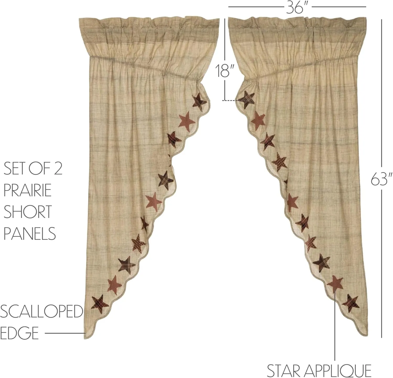 VHC Brands, Abilene Star, Cotton, 63x36x18, Prairie Short Panel, Set of 2, Red