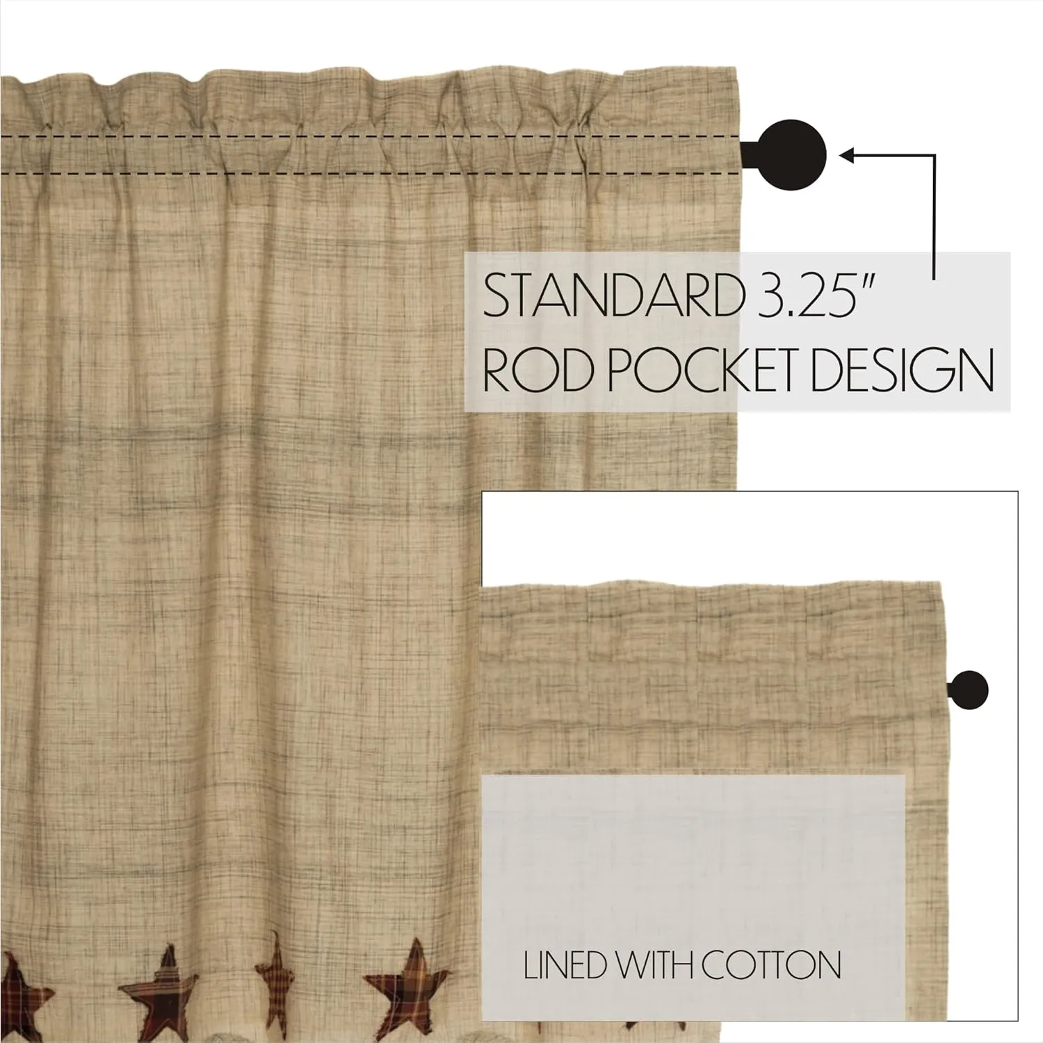 VHC Brands, Abilene Star, Cotton, 63x36x18, Prairie Short Panel, Set of 2, Red