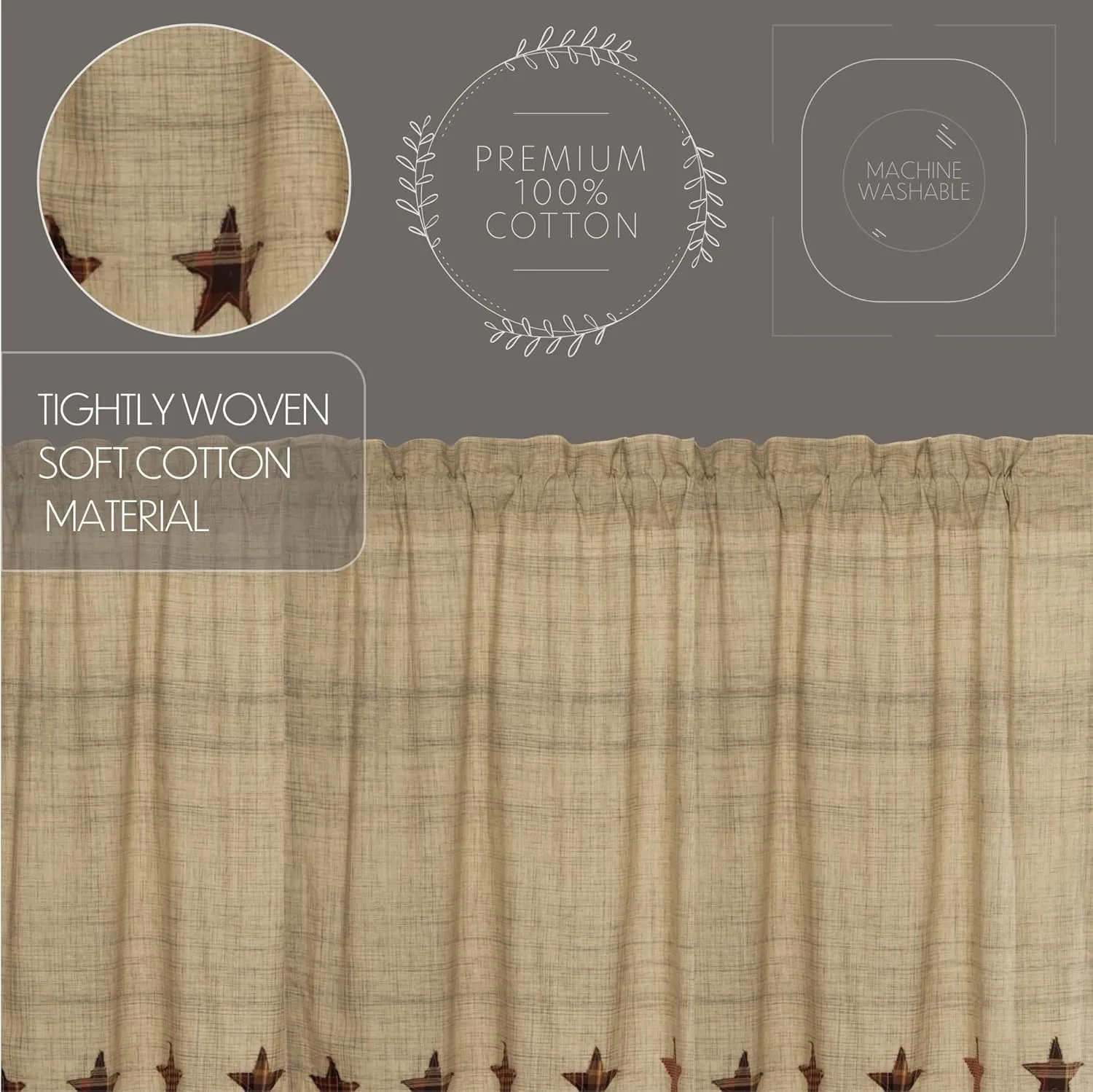 VHC Brands, Abilene Star, Cotton, 63x36x18, Prairie Short Panel, Set of 2, Red