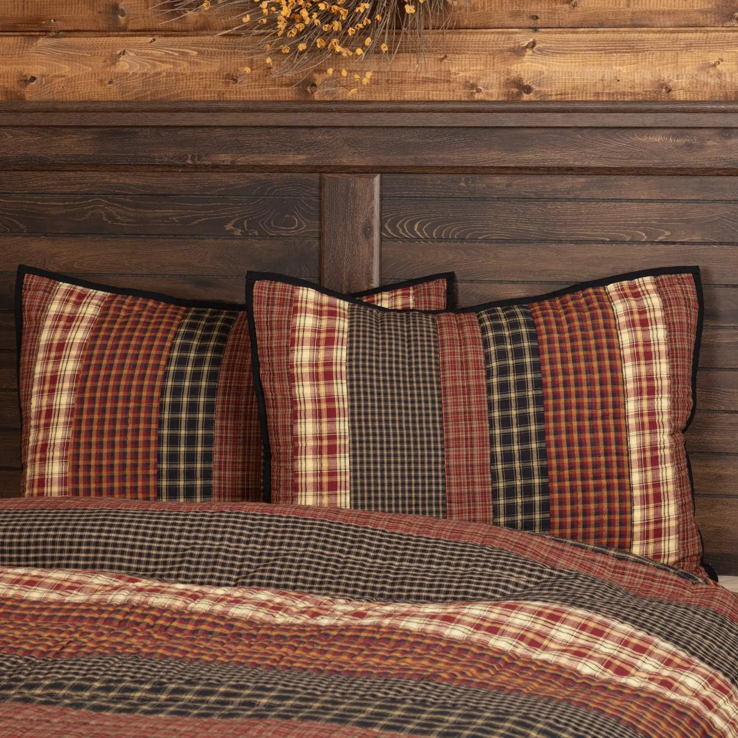 VHC Brands Beckham Standard Sham 21x27 Country Rustic Patchwork Design, Rust Red and Tan