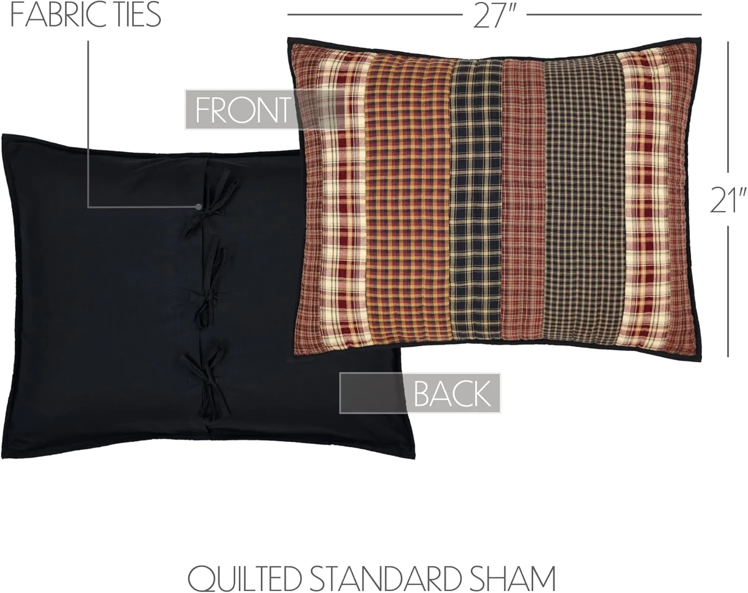 VHC Brands Beckham Standard Sham 21x27 Country Rustic Patchwork Design, Rust Red and Tan