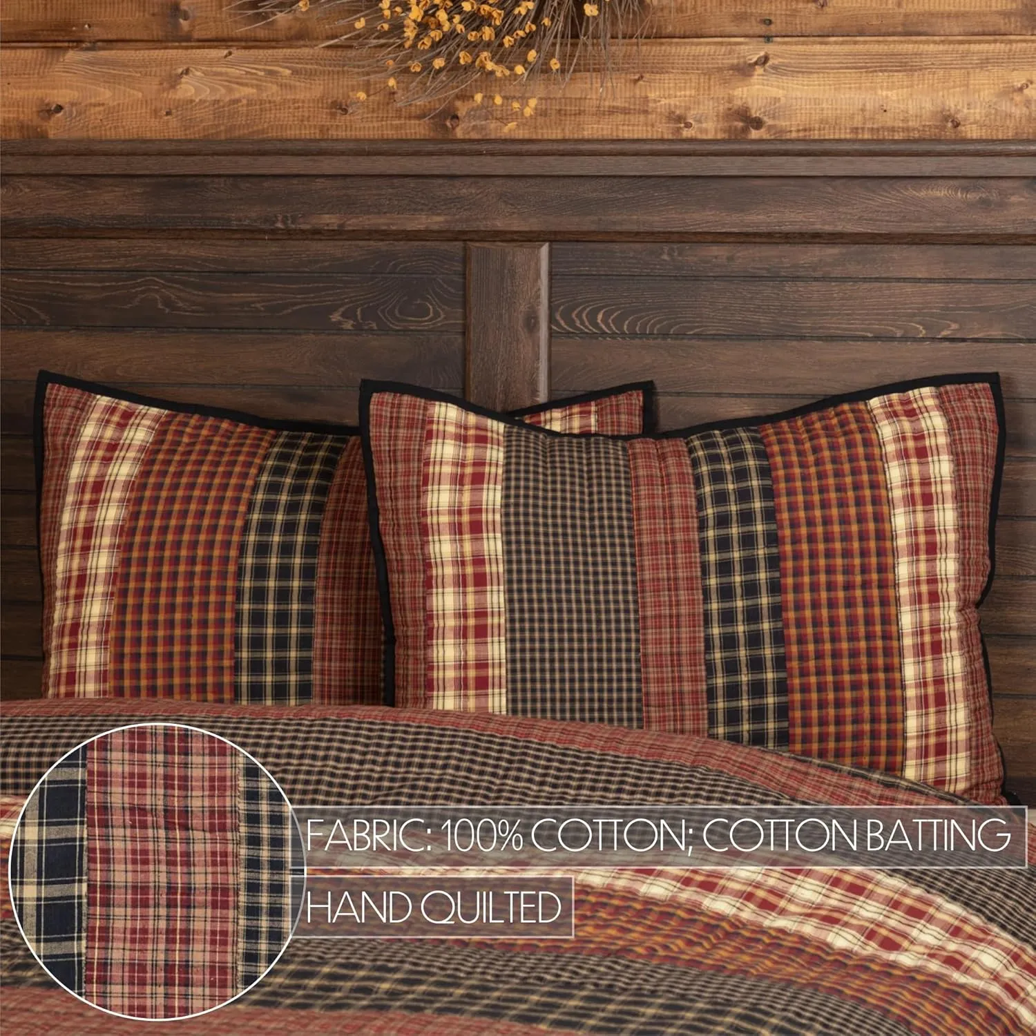 VHC Brands Beckham Standard Sham 21x27 Country Rustic Patchwork Design, Rust Red and Tan