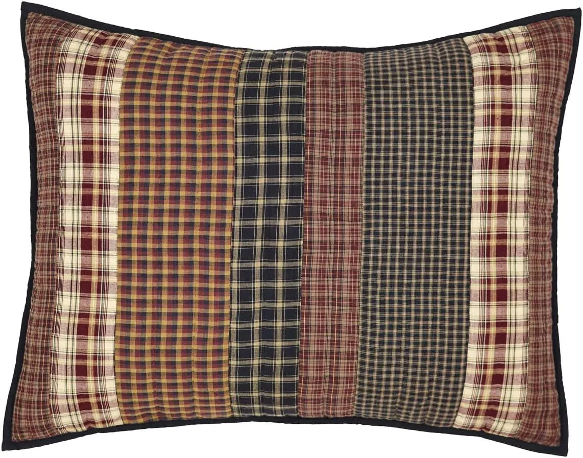 VHC Brands Beckham Standard Sham 21x27 Country Rustic Patchwork Design, Rust Red and Tan