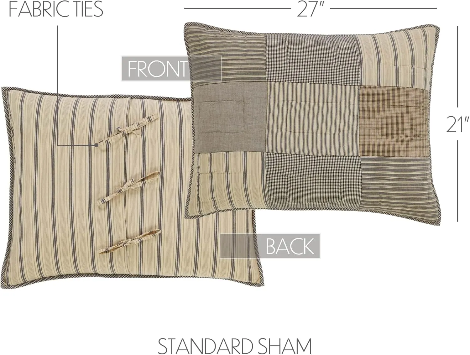 VHC Brands Farmhouse Bedding-Sawyer Mill™ Sham, Standard 21x27, Charcoal Grey