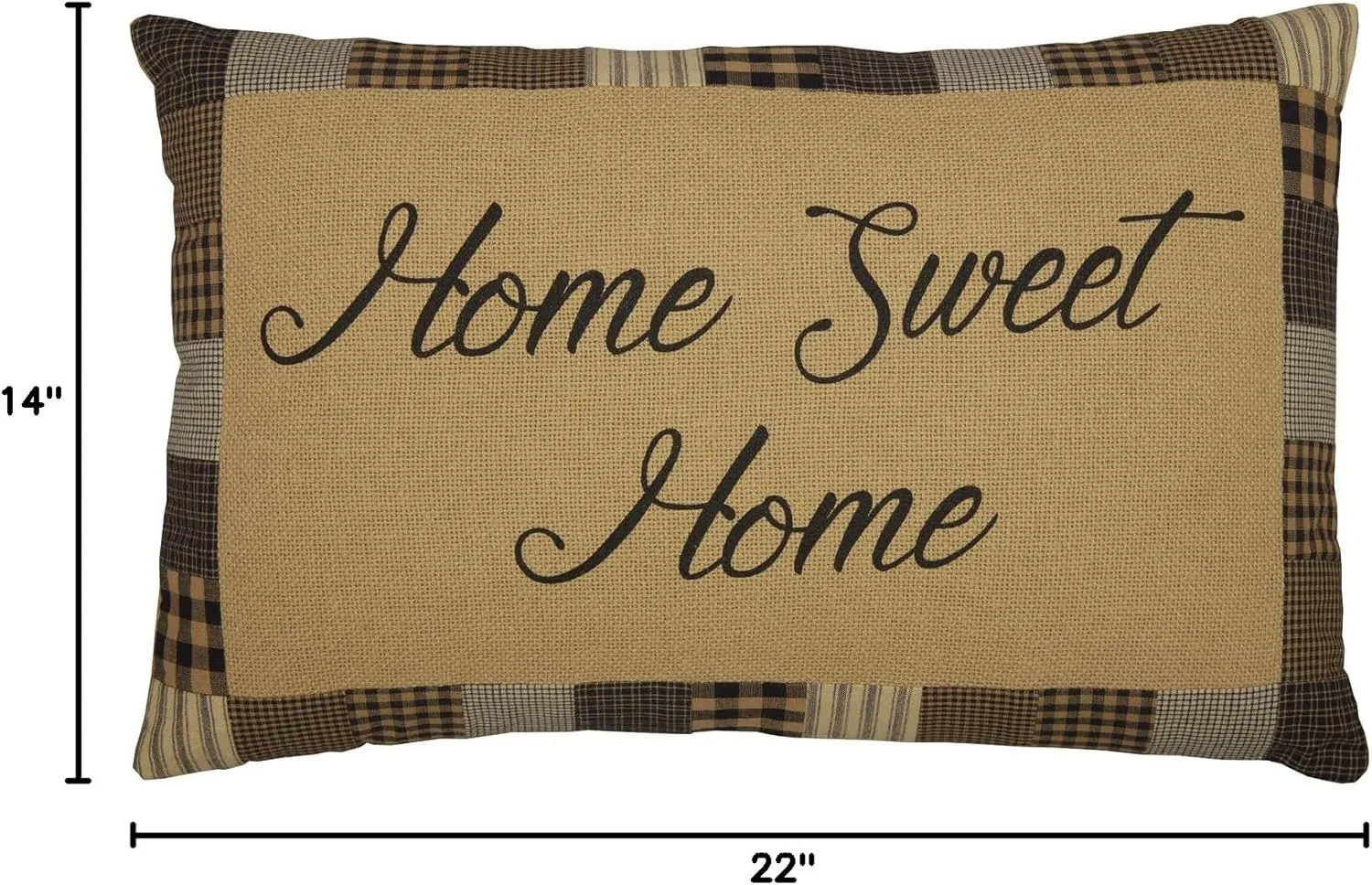 VHC Brands Farmhouse Star Home Sweet Text Cotton Burlap Primitive Bedding Stenciled 22x14 Filled Pillow, Natural Tan