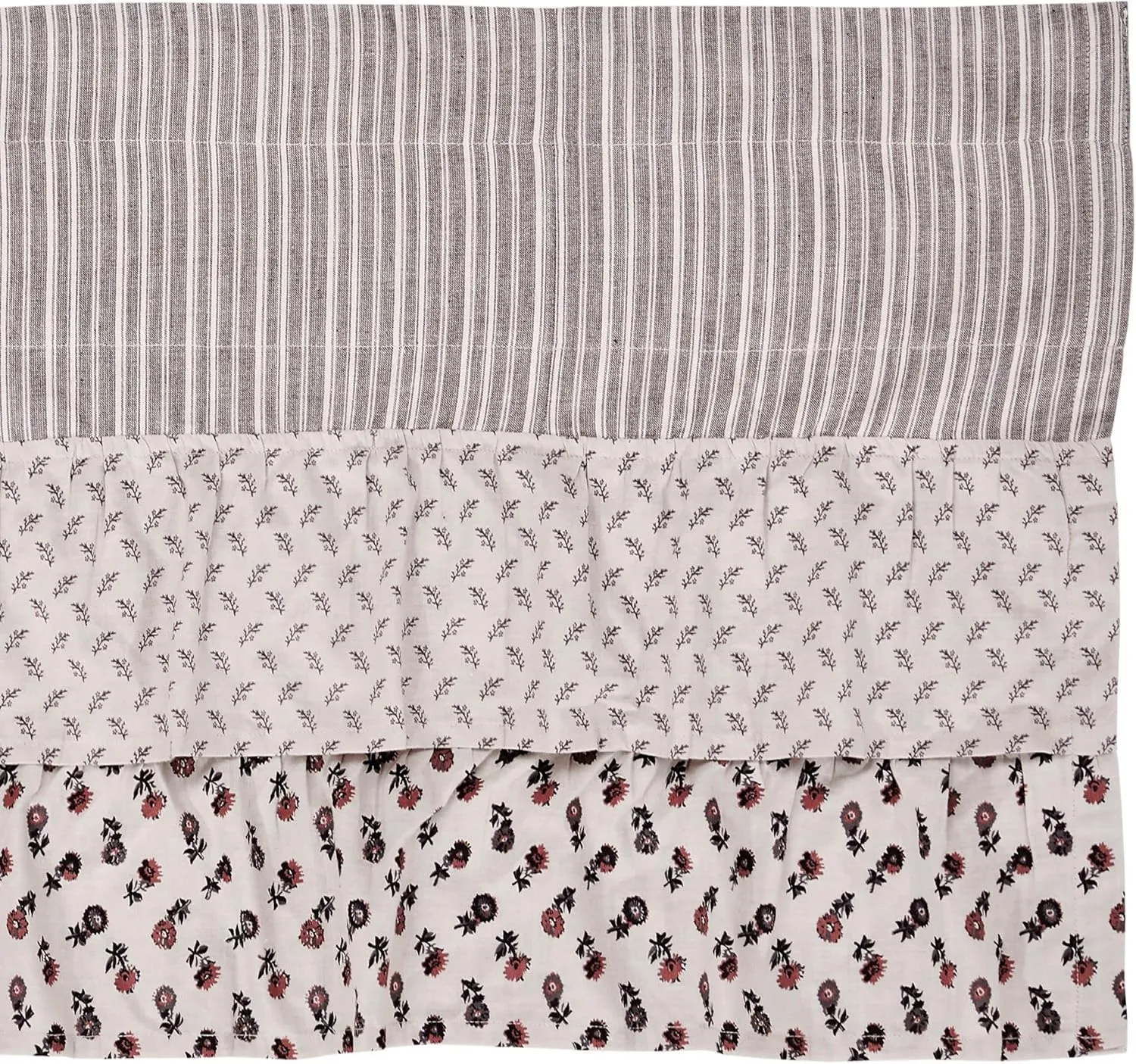 VHC Brands, Florette Ruffled Patchwork Valance, Brown, 16x72