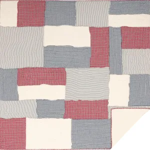 VHC Brands Hatteras Patch Patchwork Flax Cotton Linen Blend Bedding Pre-Washed Square Queen Quilt, 94x94, Americana Red