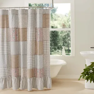 VHC Brands Kaila Country Cottage Farmhouse Floral Stripe Patchwork Shower Curtain 72x73