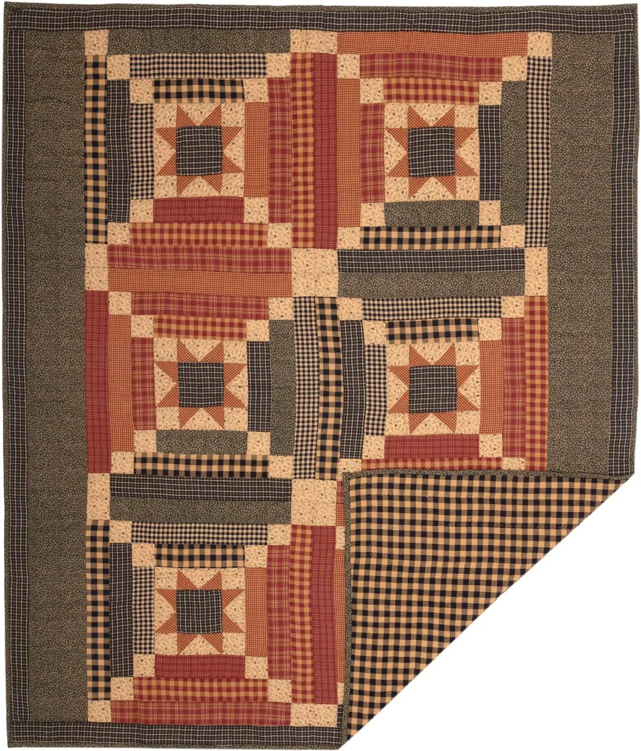 VHC Brands Maisie Quilted Throw 60x50 Country Patchwork Design, Barn Red