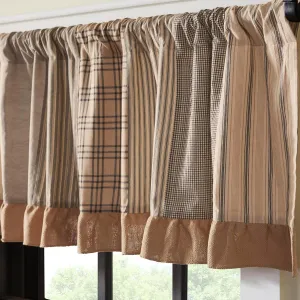 VHC Brands Sawyer Mill Charcoal Farmhouse Curtains for Kitchen Window Topper Linen Plaid Striped Patchwork Ruffled Light Filtering (Valance 19x72)
