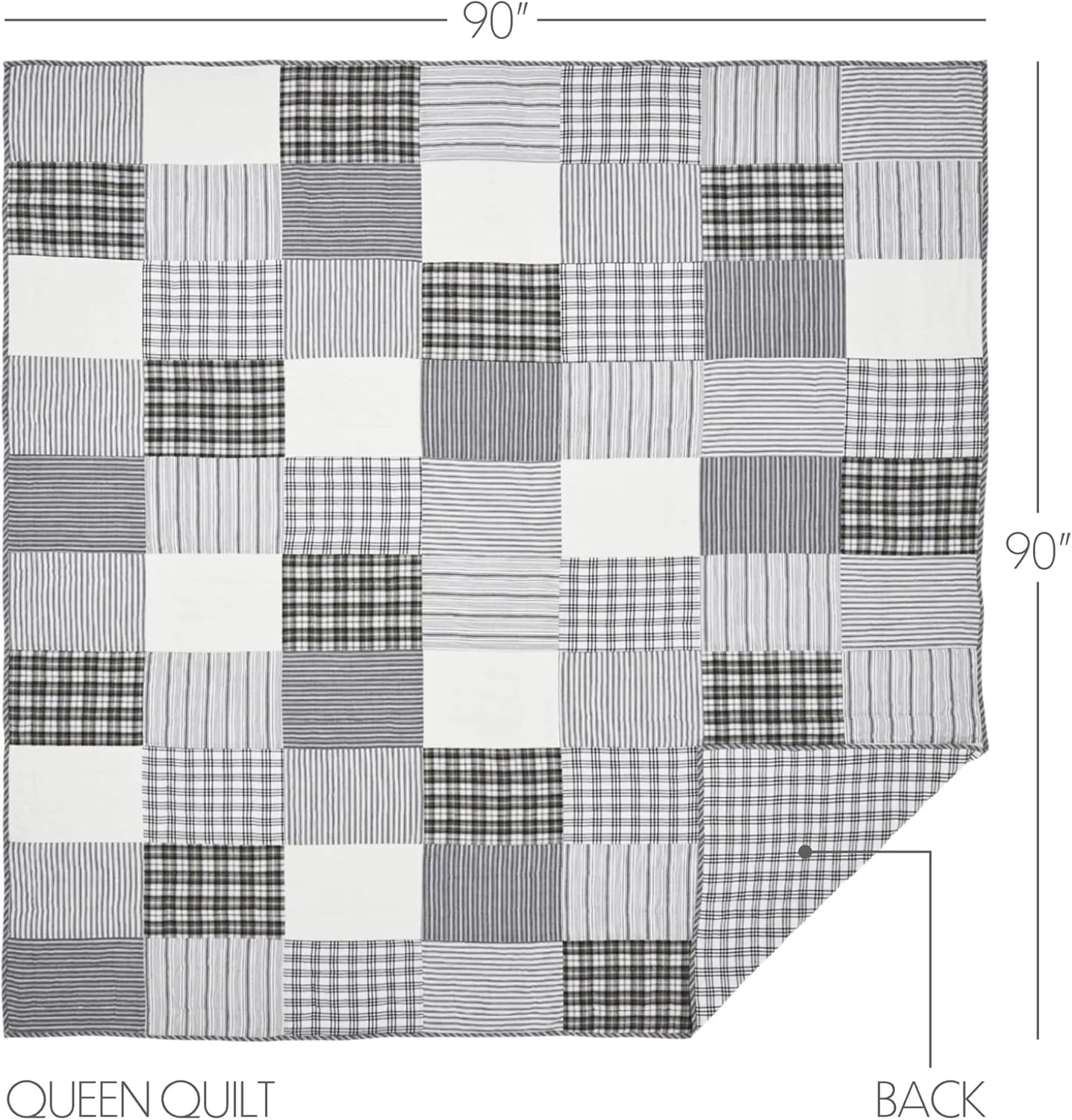 VHC Brands, Sawyer Mill Patchwork Reversible Queen Quilt, Black, 90x90
