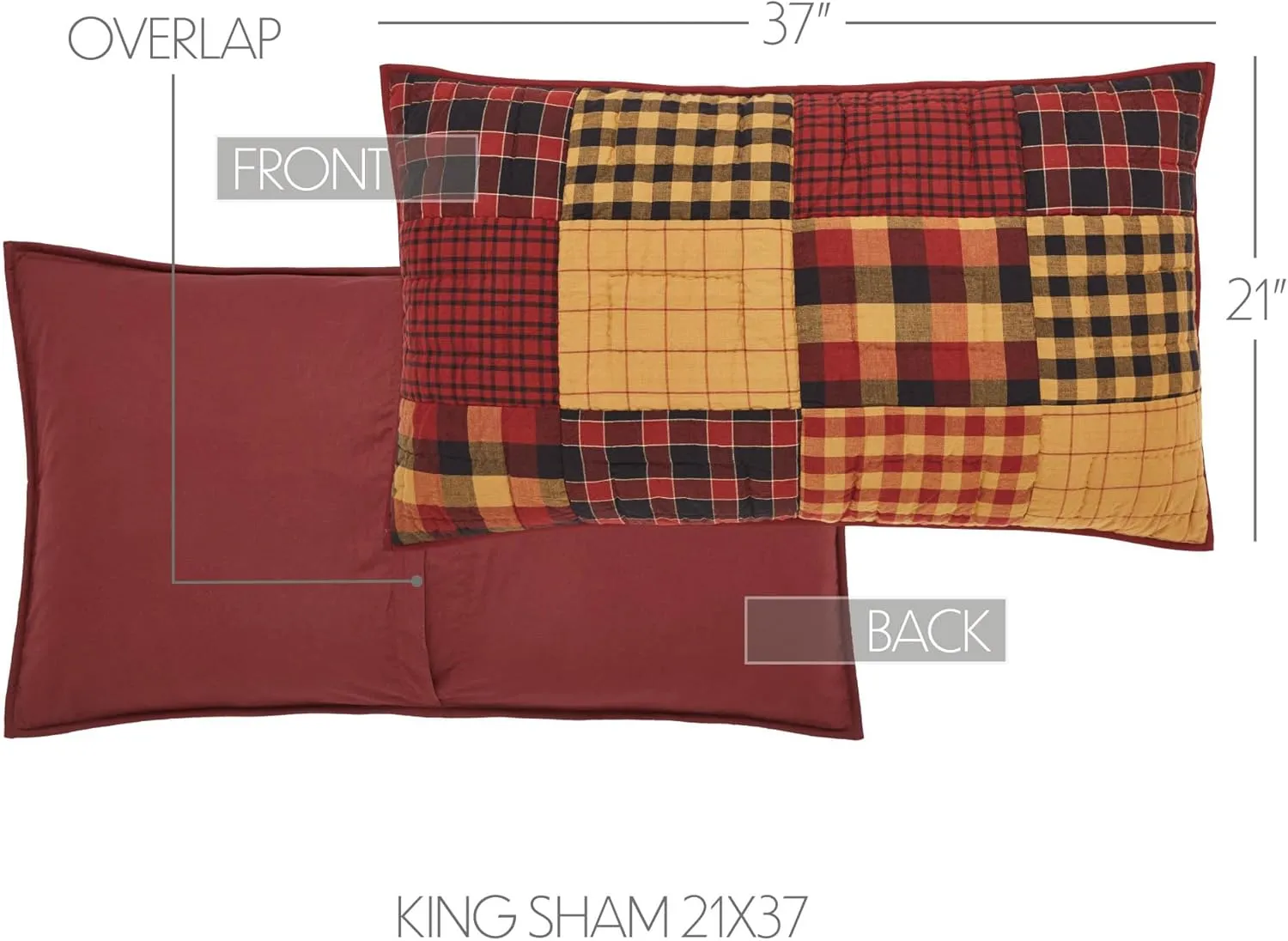 VHC Brands Sham King Quilted, Cotton Bedroom Sham Cover, Bedding Accessory, Bedroom Decor, Connell Collection, Rectangle 21x37, Burgundy