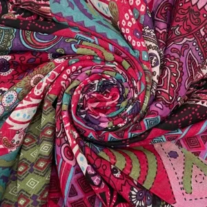 Vibrant Pink Patchwork Print Tassel Scarf