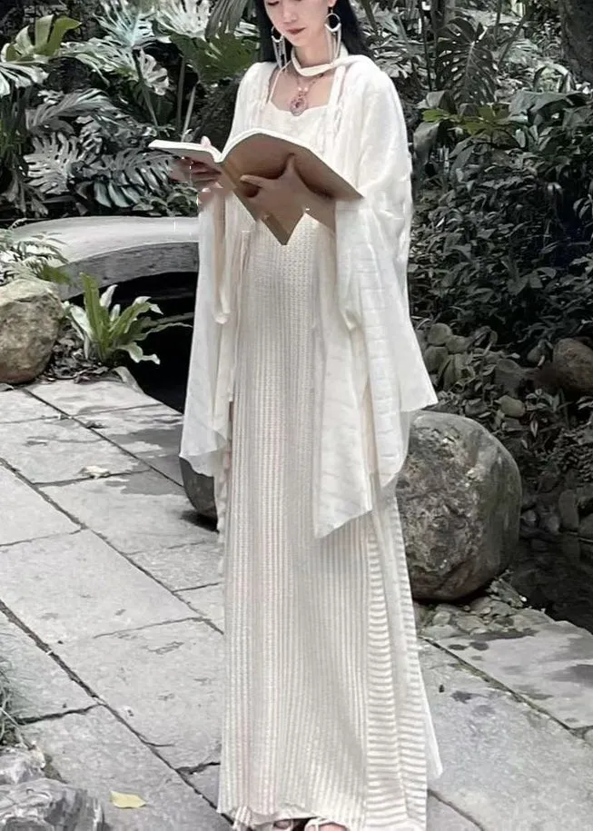 Vintage Cape And Tasseled Spaghetti Strap Dress Two Pieces Summer BV044