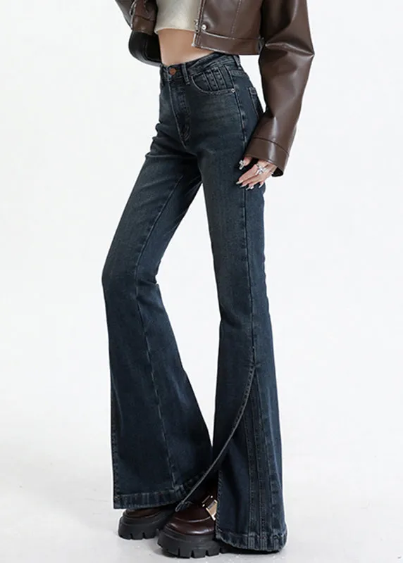 Vintage Pockets Blue Patchwork High Denim Asymmetrical Waist