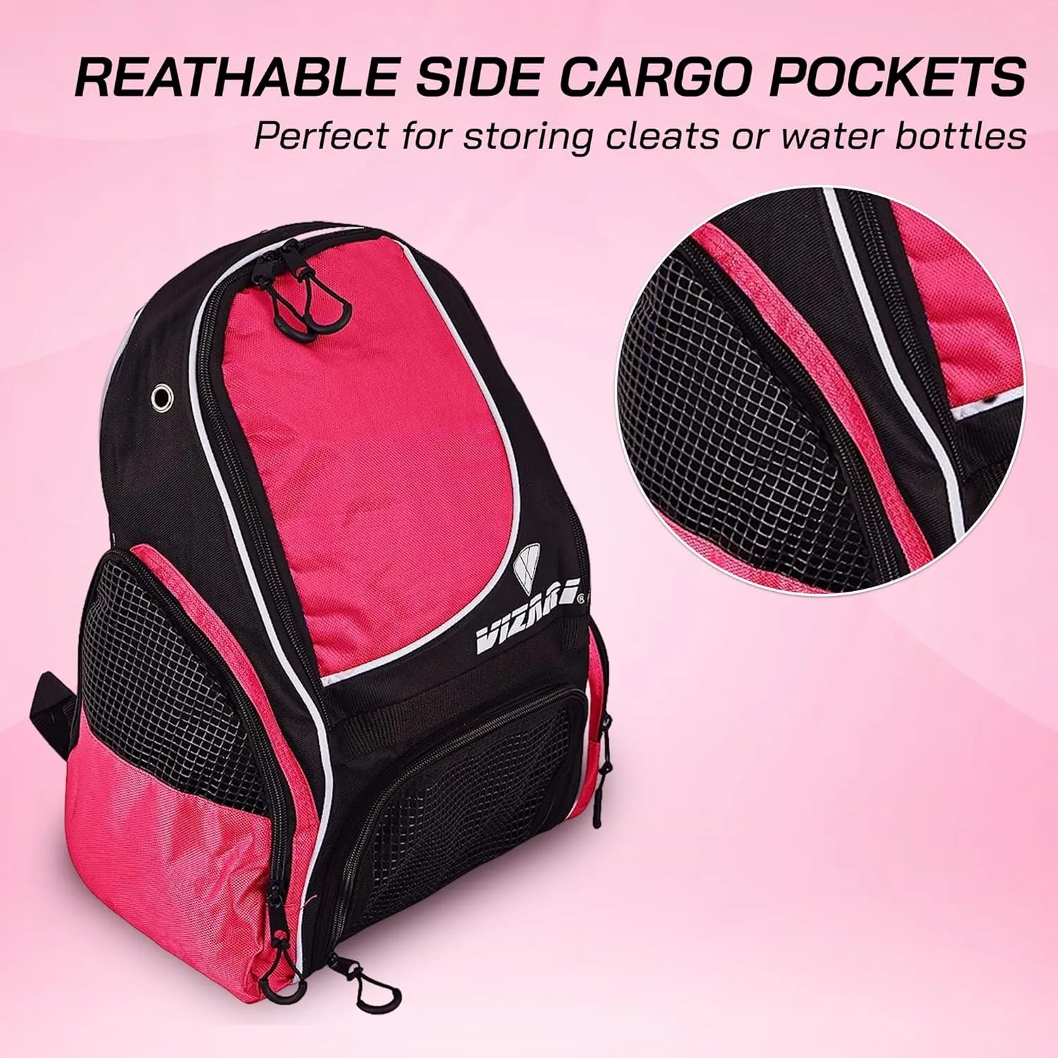 Vizari Solano Soccer Backpack With Ball Compartment and Vented Ball Pocket and Mesh Side Cargo Pockets for Adults and Teens