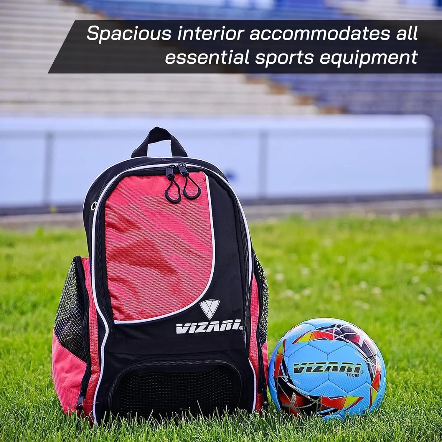 Vizari Solano Soccer Backpack With Ball Compartment and Vented Ball Pocket and Mesh Side Cargo Pockets for Adults and Teens