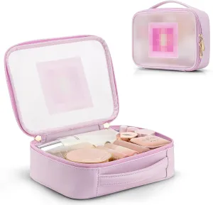 Vlando Cute Makeup Bag,Travel Bag for Teen Clear Toiletry Bag for Women Pink Make up Bag with Zipper and Handle Portable Makeup Case Birthday Gifts for Girls Women