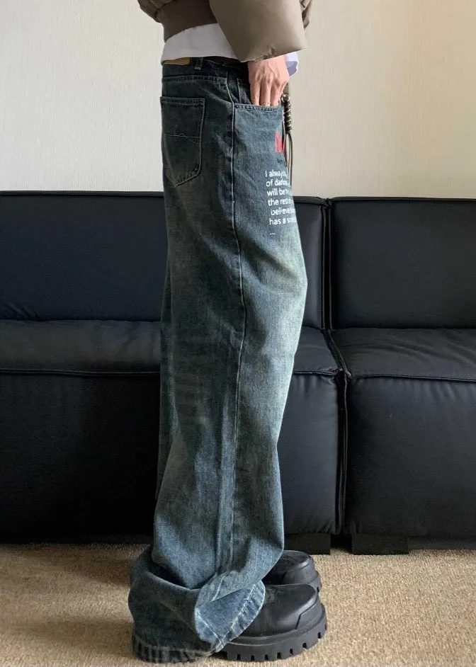 Vogue Denim Blue Graphic Print Patchwork Men Pants SA018
