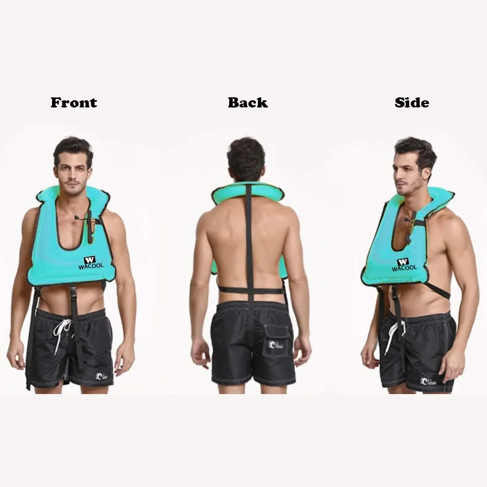 WACOOL Inflatable Snorkel Diving Swimming Scuba Vest Jacket large buoyancy Up to 220 lbs for Adult Youth Kids