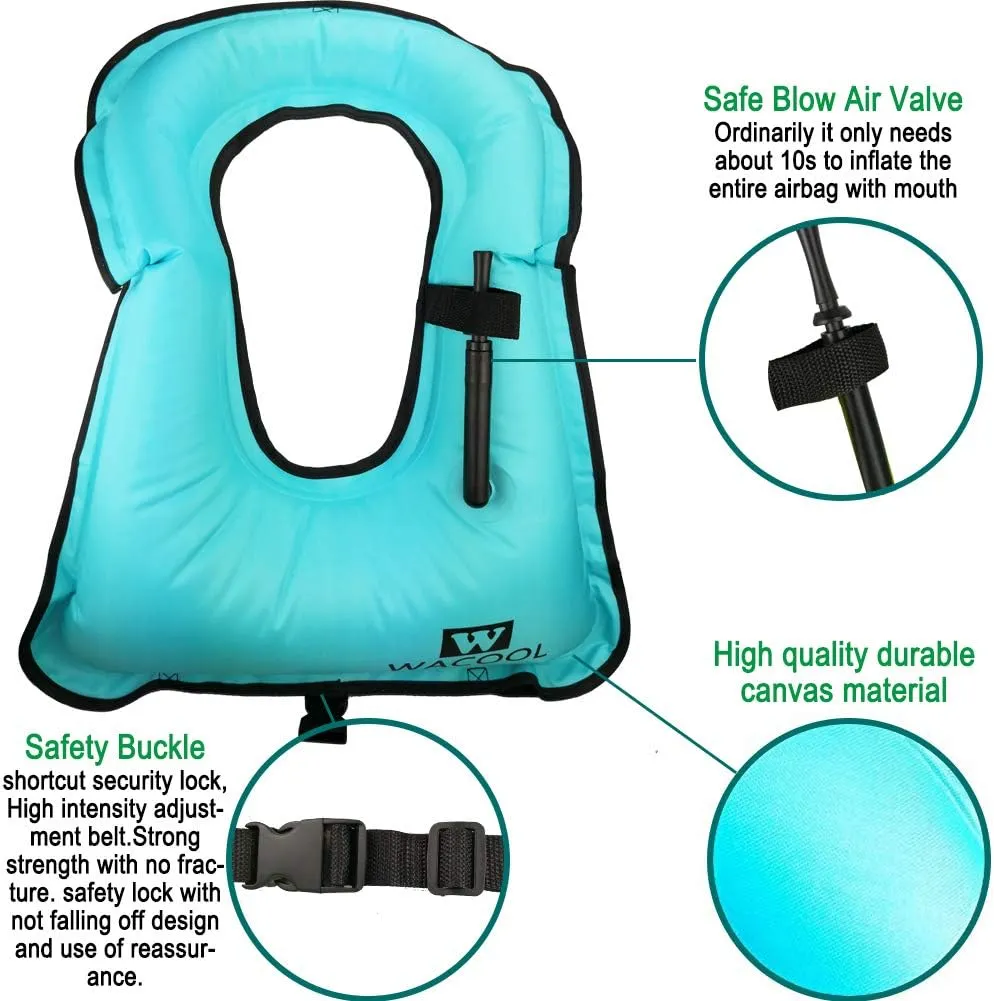 WACOOL Inflatable Snorkel Diving Swimming Scuba Vest Jacket large buoyancy Up to 220 lbs for Adult Youth Kids