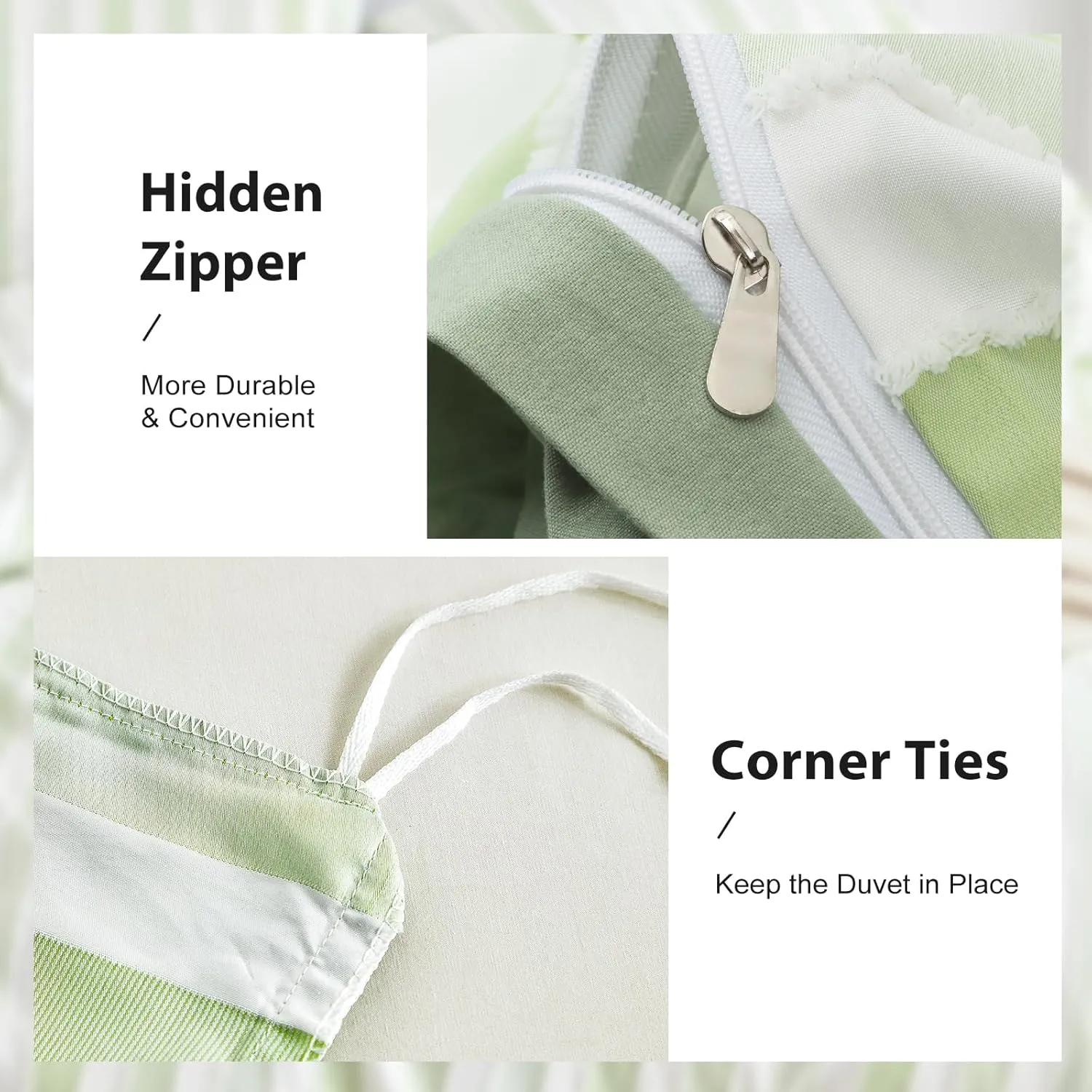 WARMDERN White and Green Boho Duvet Cover King Size, Striped Tufted Duvet Cover Set, Textured Bedding Set, 3 Pcs Soft Microfiber Bedding with Zipper and Conner Ties(King, White Green)