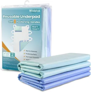 Washable Bed Pads with 8 Sturdy Handles 34”×52” Extra Large Reusable Underpads 4-Layers Leakproof Chucks Pads Washable for Incontinence (2 Pack)