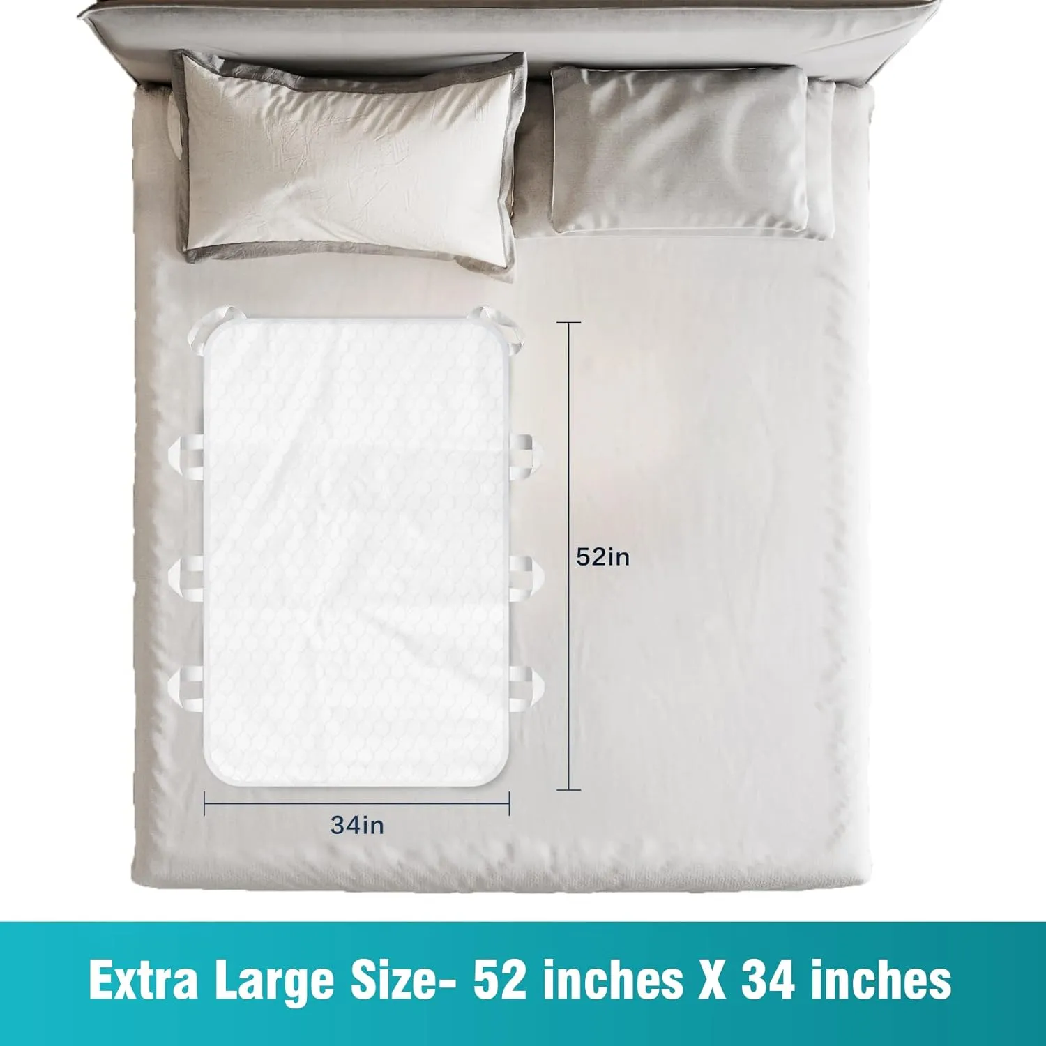 Washable Bed Pads with 8 Sturdy Handles 34”×52” Extra Large Reusable Underpads 4-Layers Leakproof Chucks Pads Washable for Incontinence (2 Pack)