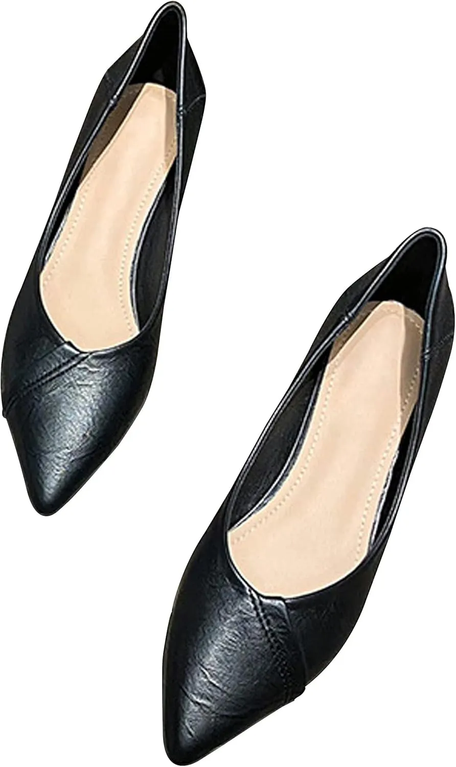 WENJIAZHIZHI Women's Ruched Pointed Toe Low Chunky Heels Solid Wedding Dress Pumps Shoes for Women Closed Toe