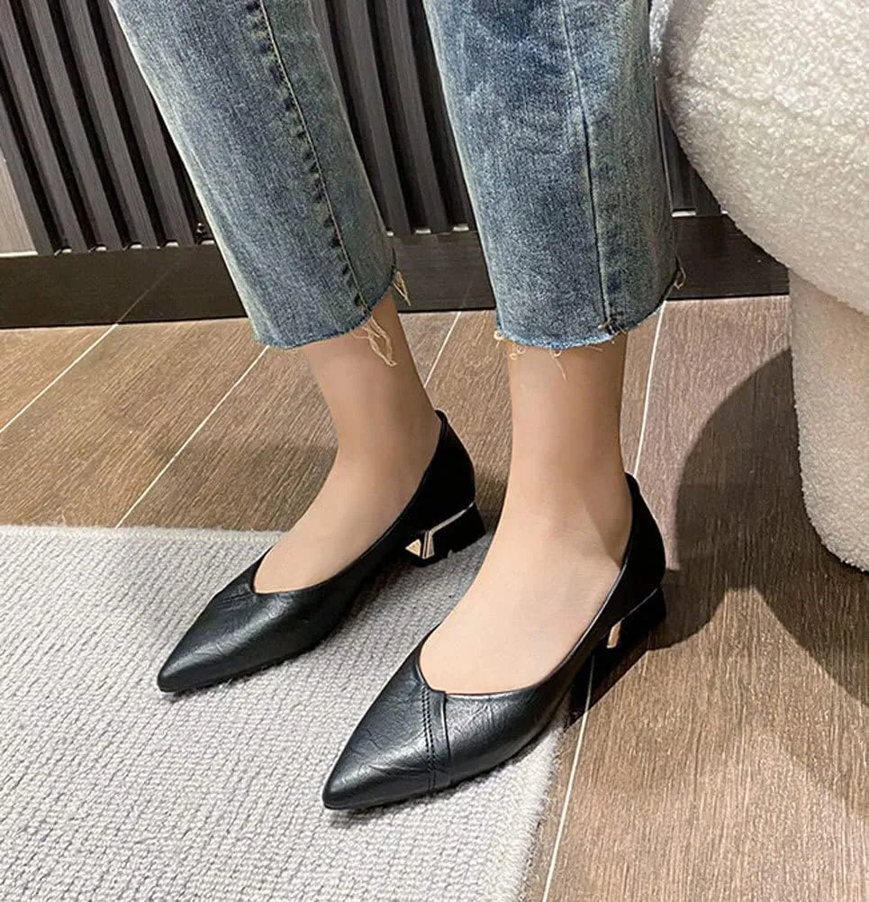 WENJIAZHIZHI Women's Ruched Pointed Toe Low Chunky Heels Solid Wedding Dress Pumps Shoes for Women Closed Toe