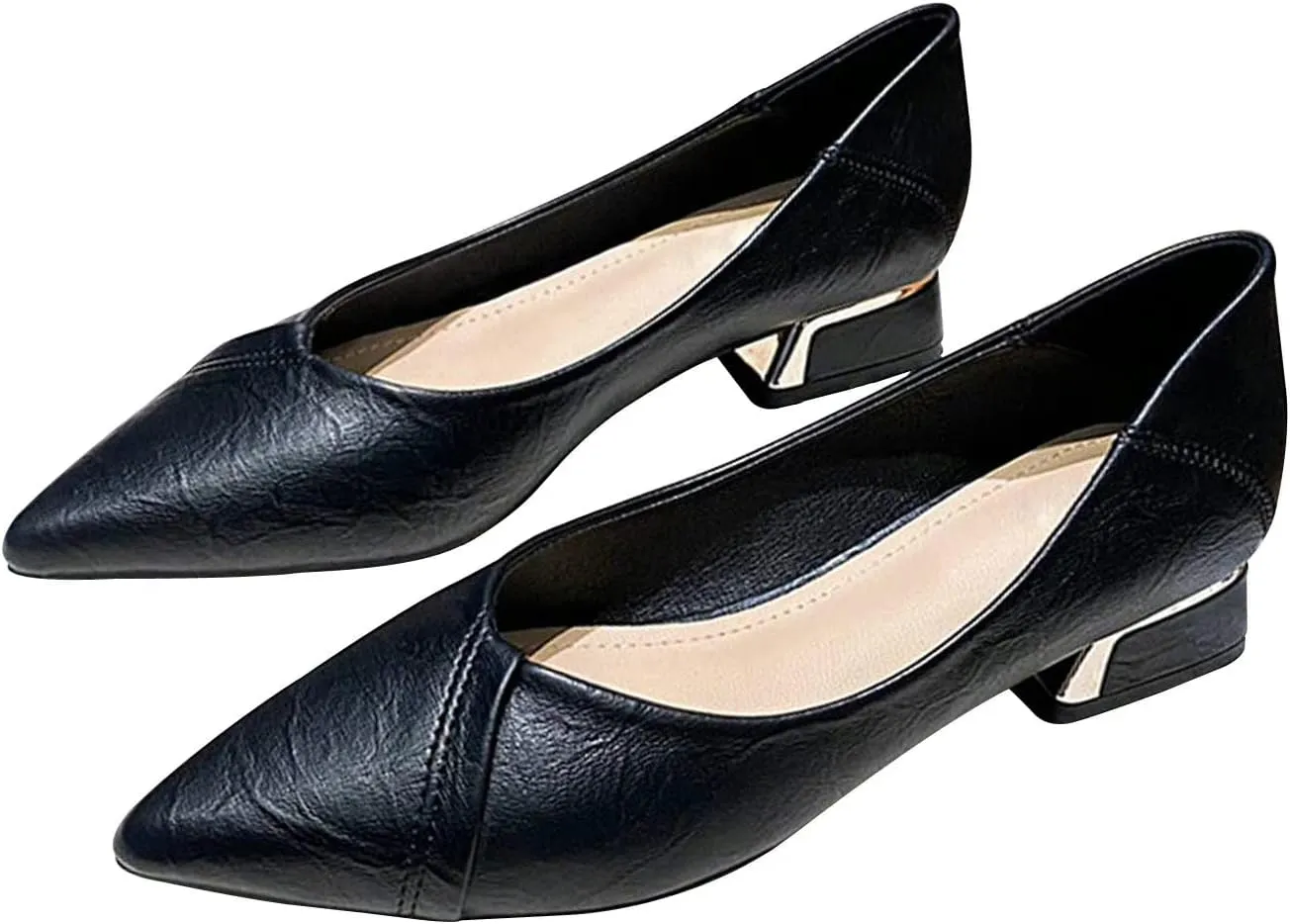 WENJIAZHIZHI Women's Ruched Pointed Toe Low Chunky Heels Solid Wedding Dress Pumps Shoes for Women Closed Toe