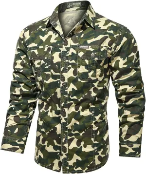 Western Cowboy Shirts for Men - Long Sleeve Snap Button Tactical Shirt Outdoor Military Camo Camping Tops with Pockets