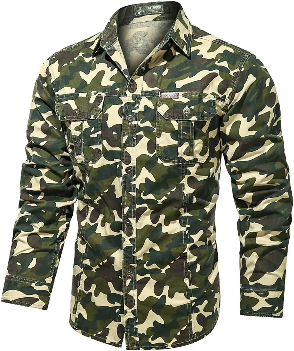 Western Cowboy Shirts for Men - Long Sleeve Snap Button Tactical Shirt Outdoor Military Camo Camping Tops with Pockets