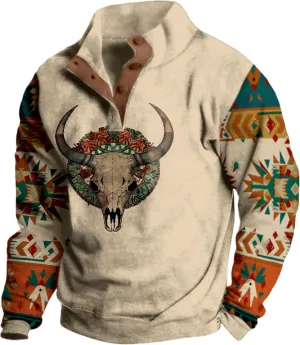 Western Graphic Sweatshirt for Men Aztec Vintage Country Hoodies Long Sleeve Cowboy Jacket Pullover Festival Outfits