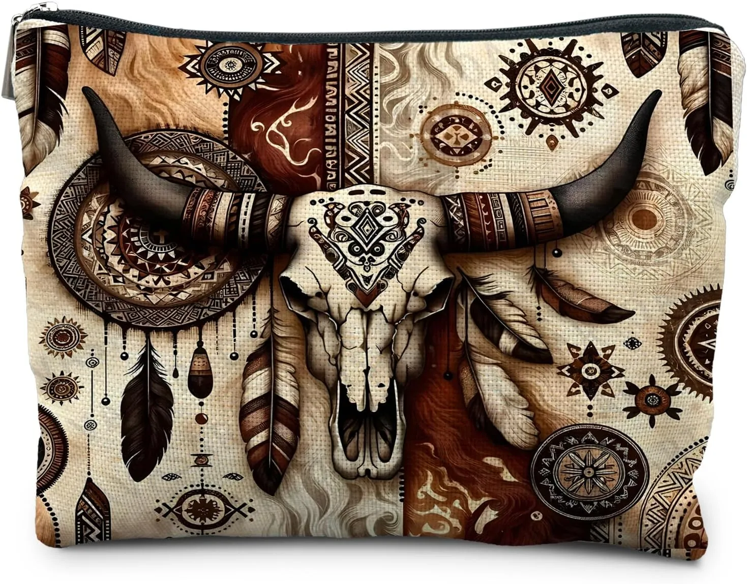 Western Makeup Bag - Retro Bull Skull Cosmetic Bags for Women, Cowgirl & Country Gifts