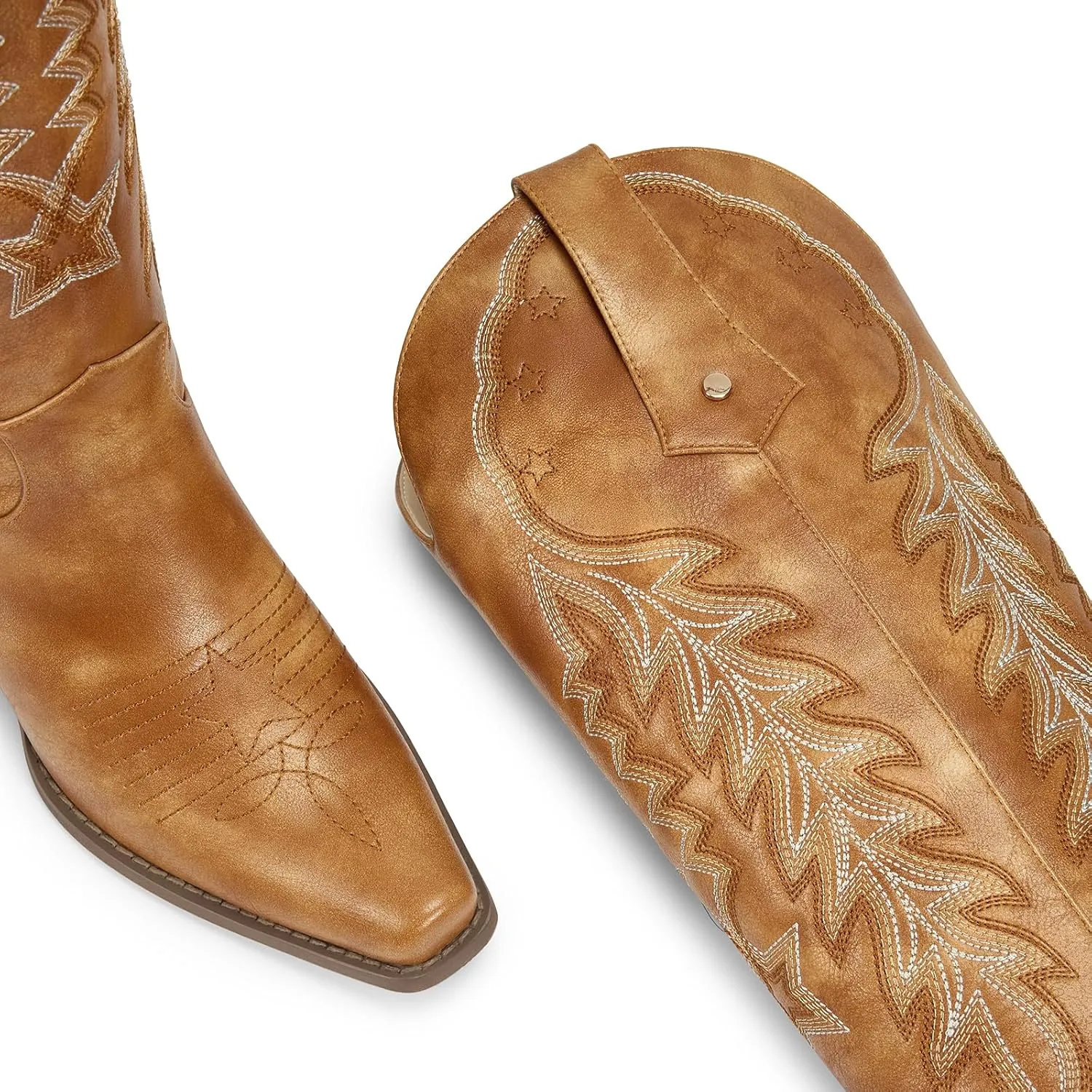 wetkiss Cowboy Boots for Women Knee High Cowgirl Boots Retro Embroidered Chunky Heels Pointed Toe Western Long Tall Boot Pull On